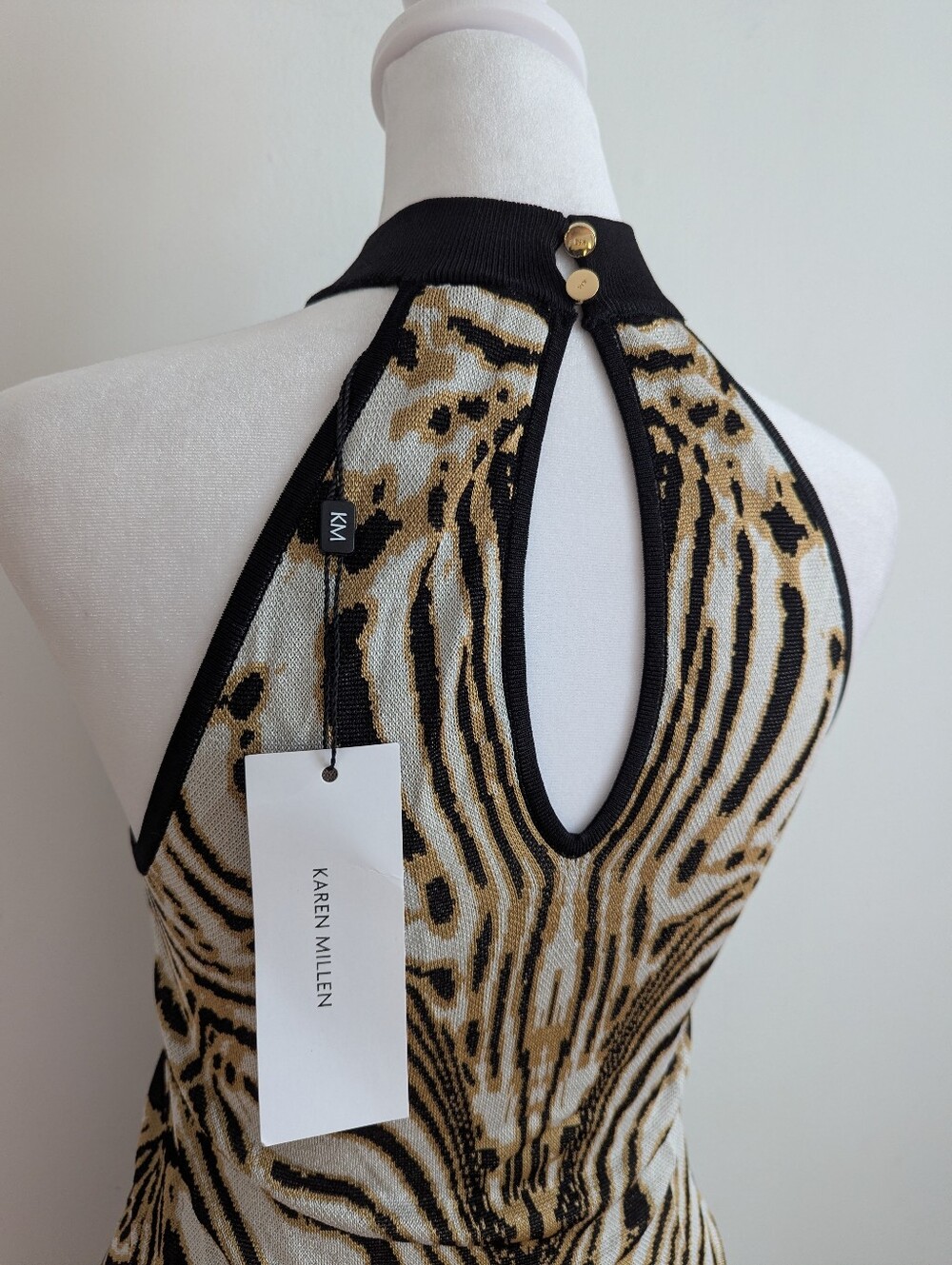 Karen Millen NWT Slinky Animal Print Knit Maxi Dress 4 Halter Safari Cocktail - Picture 5 of 12